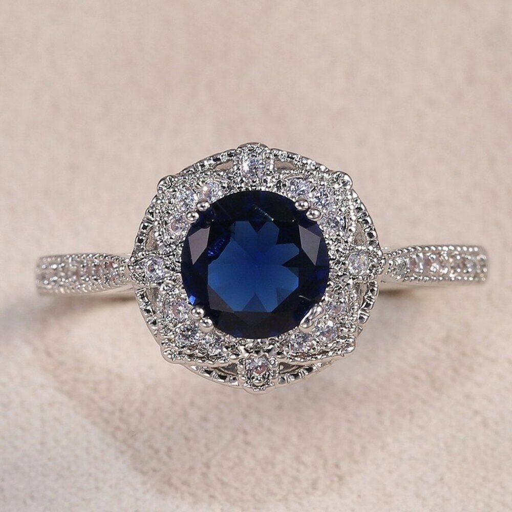 New Elegant Women Rings 925 Silver Sapphire Ring - Picture 3 of 5